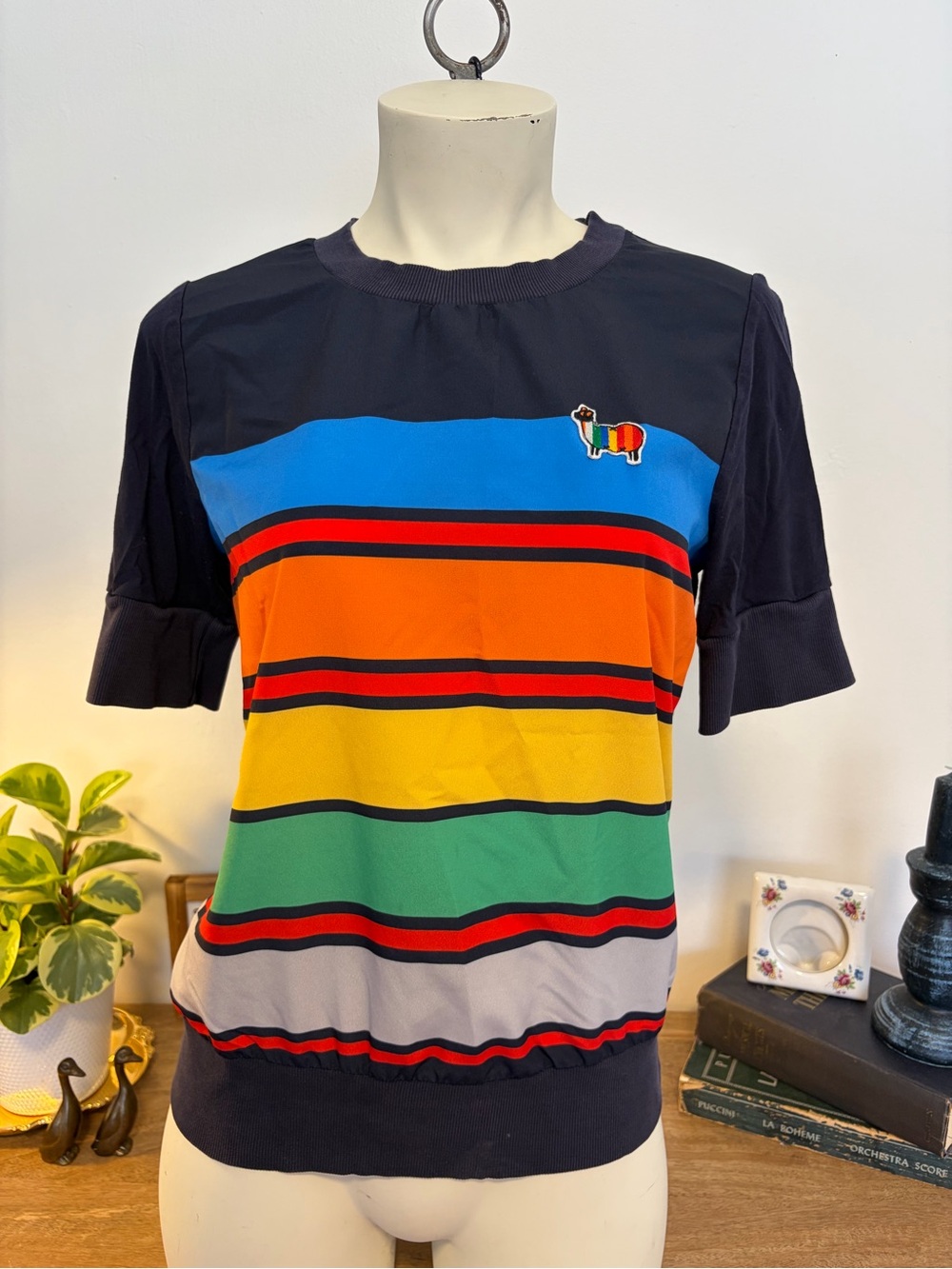 United Colors of Benetton Rainbow Stripe sheep Top XS Retro Colorblock